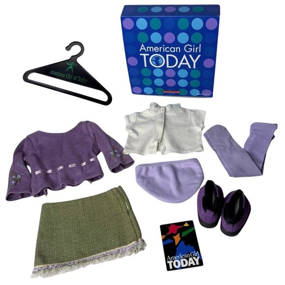American Girl Today GO ANYWHERE OUTFIT Skirt Top Sweater Shoes Tights Panty BOX - Picture 2 of 13